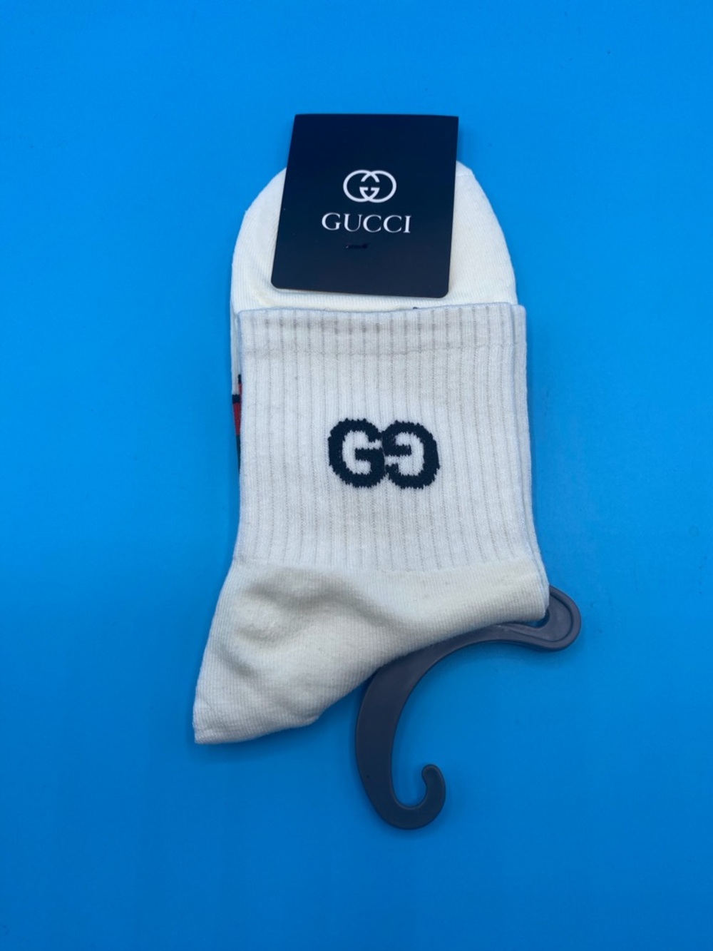 White Crew Socks with Black GG‎ Logo